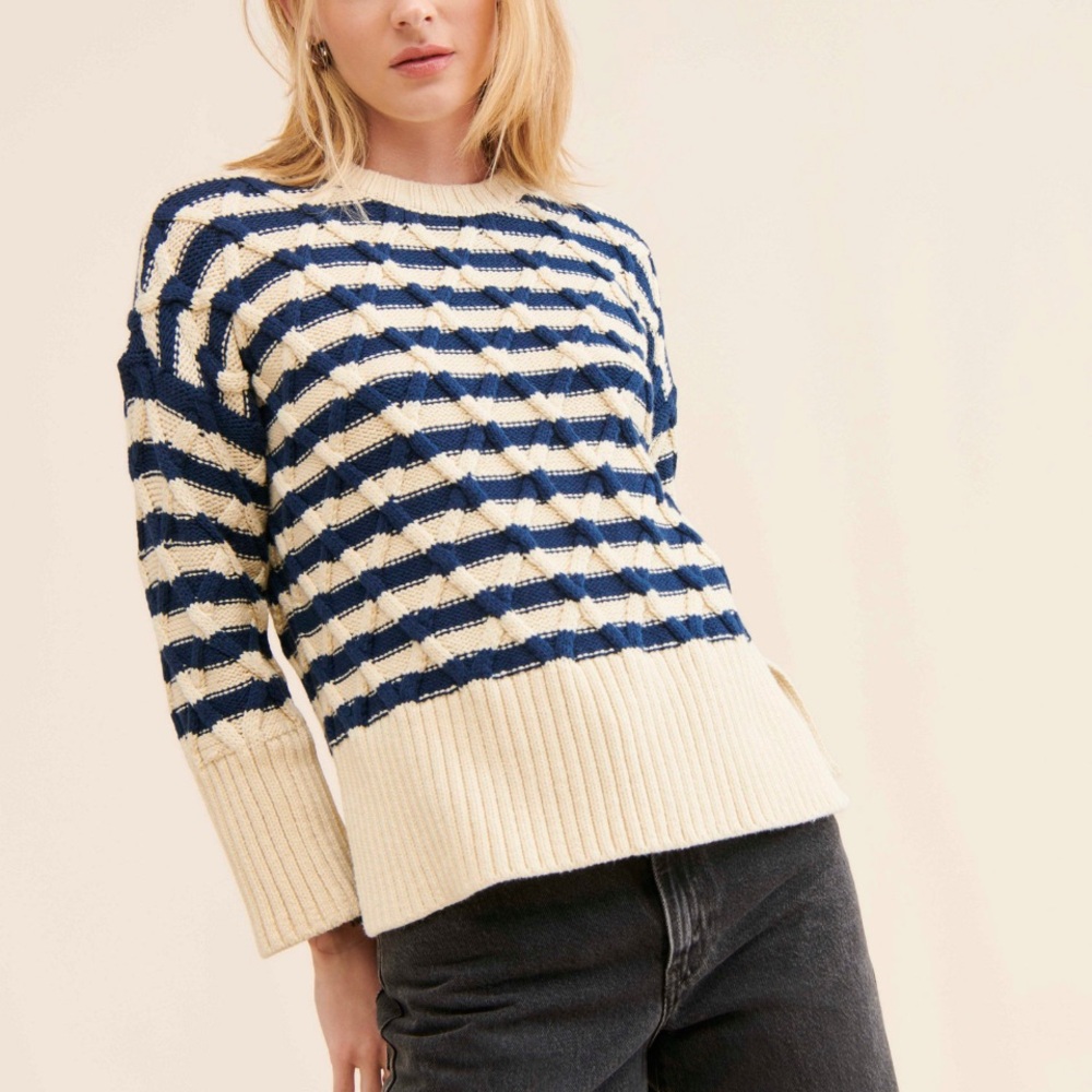 Madewell Striped Navy and Cream Crew Neck Sweater